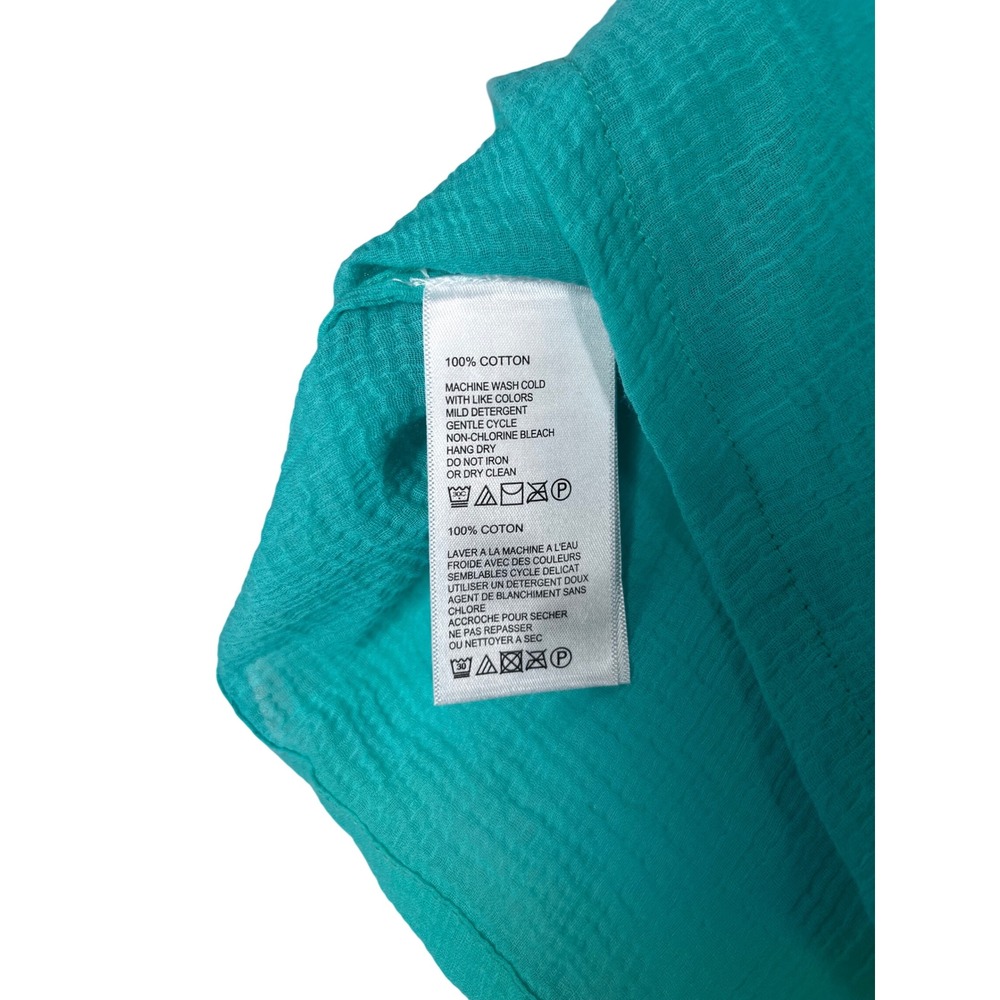 Tommy Bahama Lana Bay Gauze Top Turquoise 3/4 Sleeve Blouse M - Picture 4 of 4